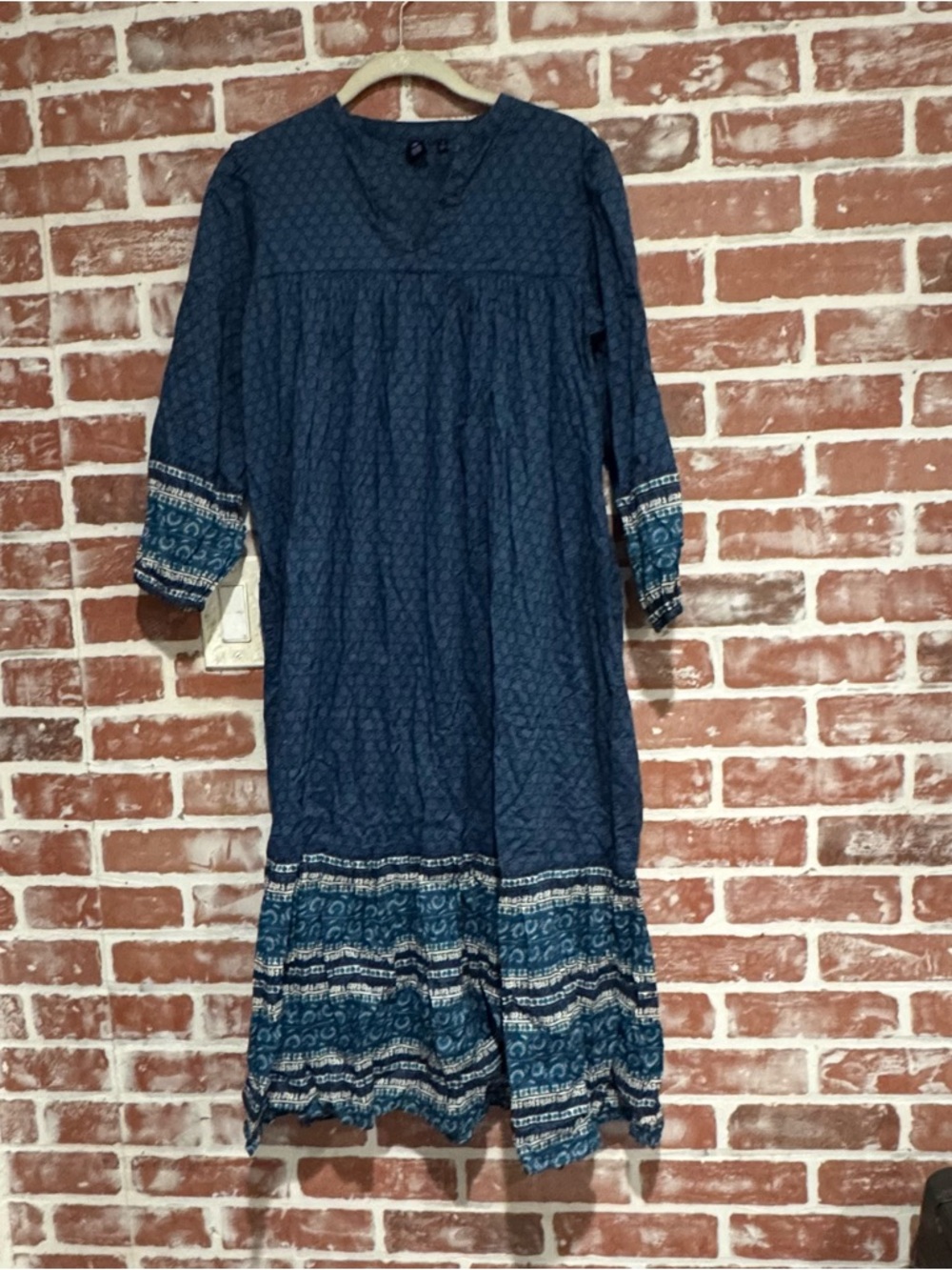 Anna Sui x Uniqlo Blue Boho Midi Dress Small Cotton Peasant Cottagecore - Picture 2 of 8